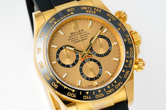 Rolex Cosmograph Daytona 18K Gold Plated Automatic Chronograph Watch Rubber Strap