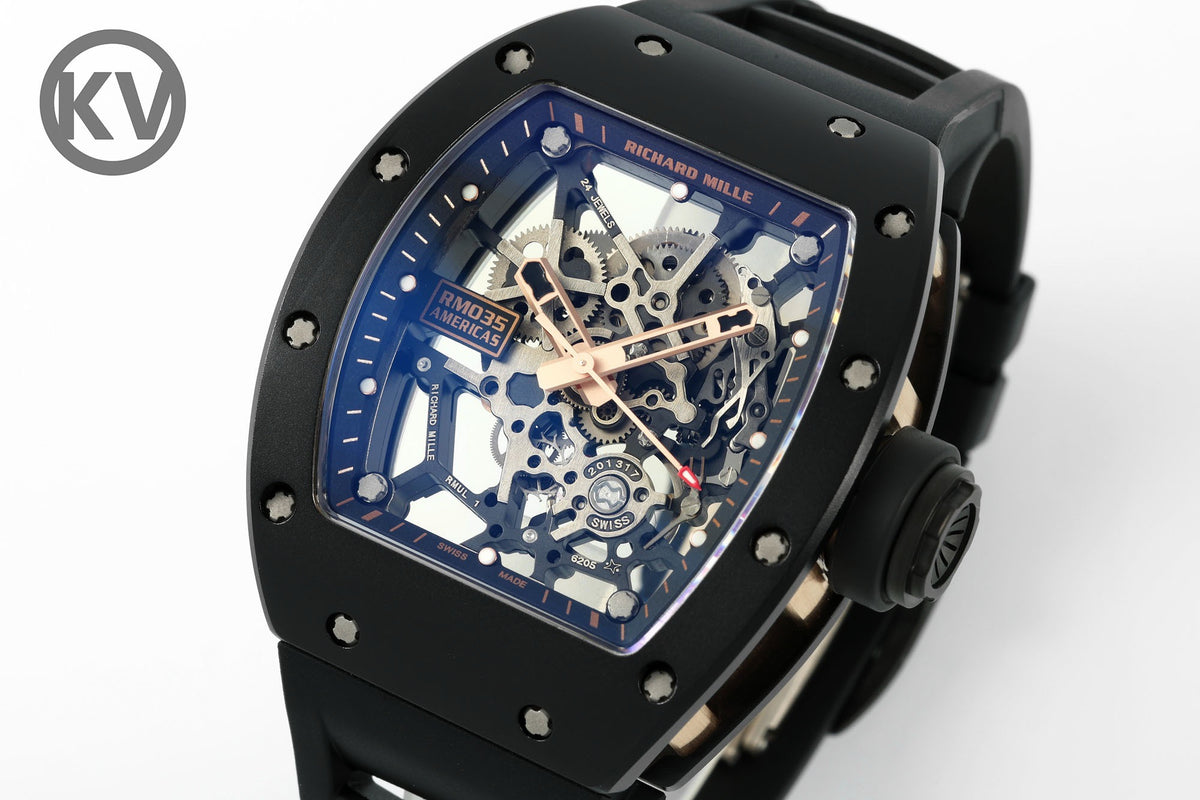 Richard Mille RM035 Americas Hollow Tonneau Mechanical Watch Magnesium Alloy Rubber Strap Multi Colors