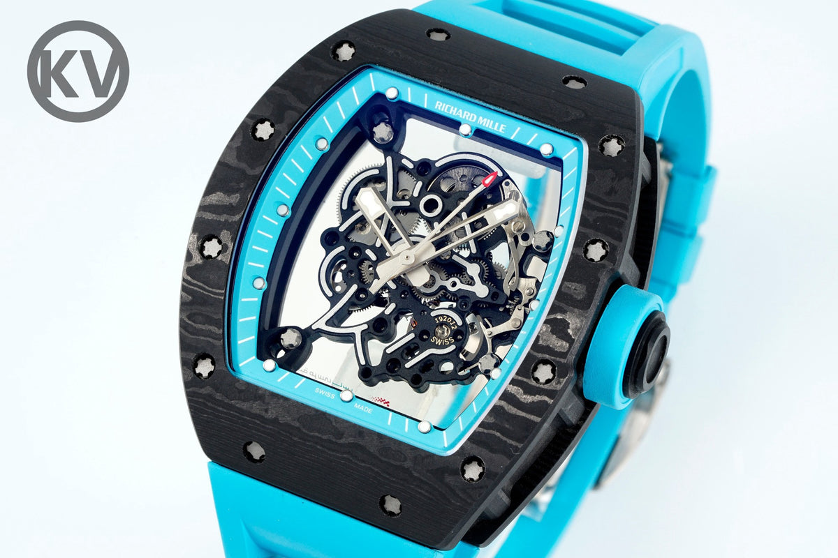 Richard Mille RM055 Tonneau Hollow Automatic Watch Light 74.3g FKM Rubber Strap