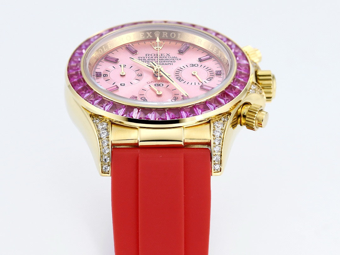 Rolex Cosmograph Daytona Super Clone Watch | Sakura Pink Dial, Pink Ruby Bezel, 43mm