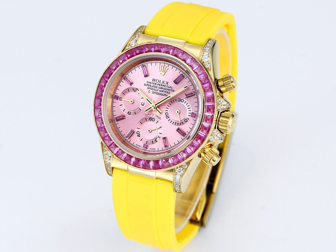 Rolex Cosmograph Daytona Super Clone Watch | Sakura Pink Dial, Pink Ruby Bezel, 43mm