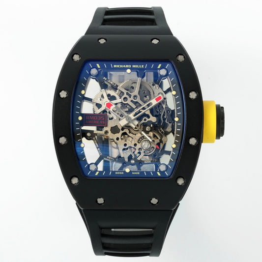 Richard Mille RM035 Americas Hollow Tonneau Mechanical Watch Magnesium Alloy Rubber Strap Multi Colors