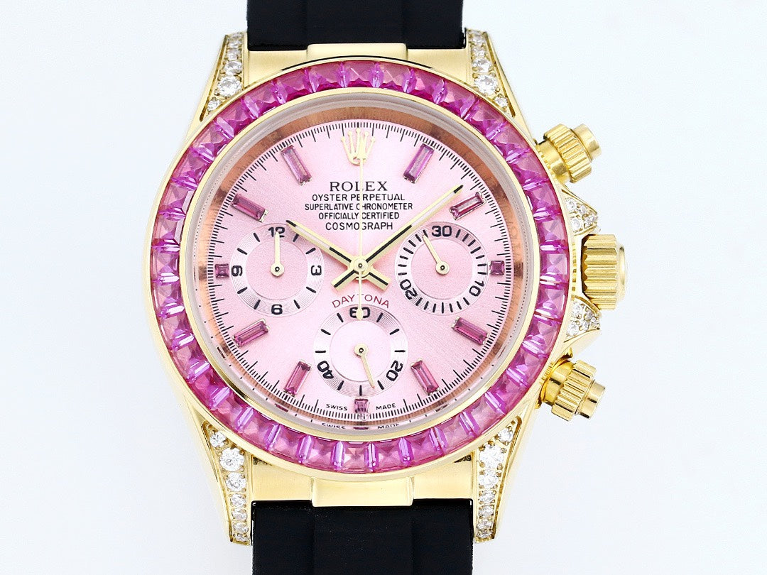 Rolex Cosmograph Daytona Super Clone Watch | Sakura Pink Dial, Pink Ruby Bezel, 43mm