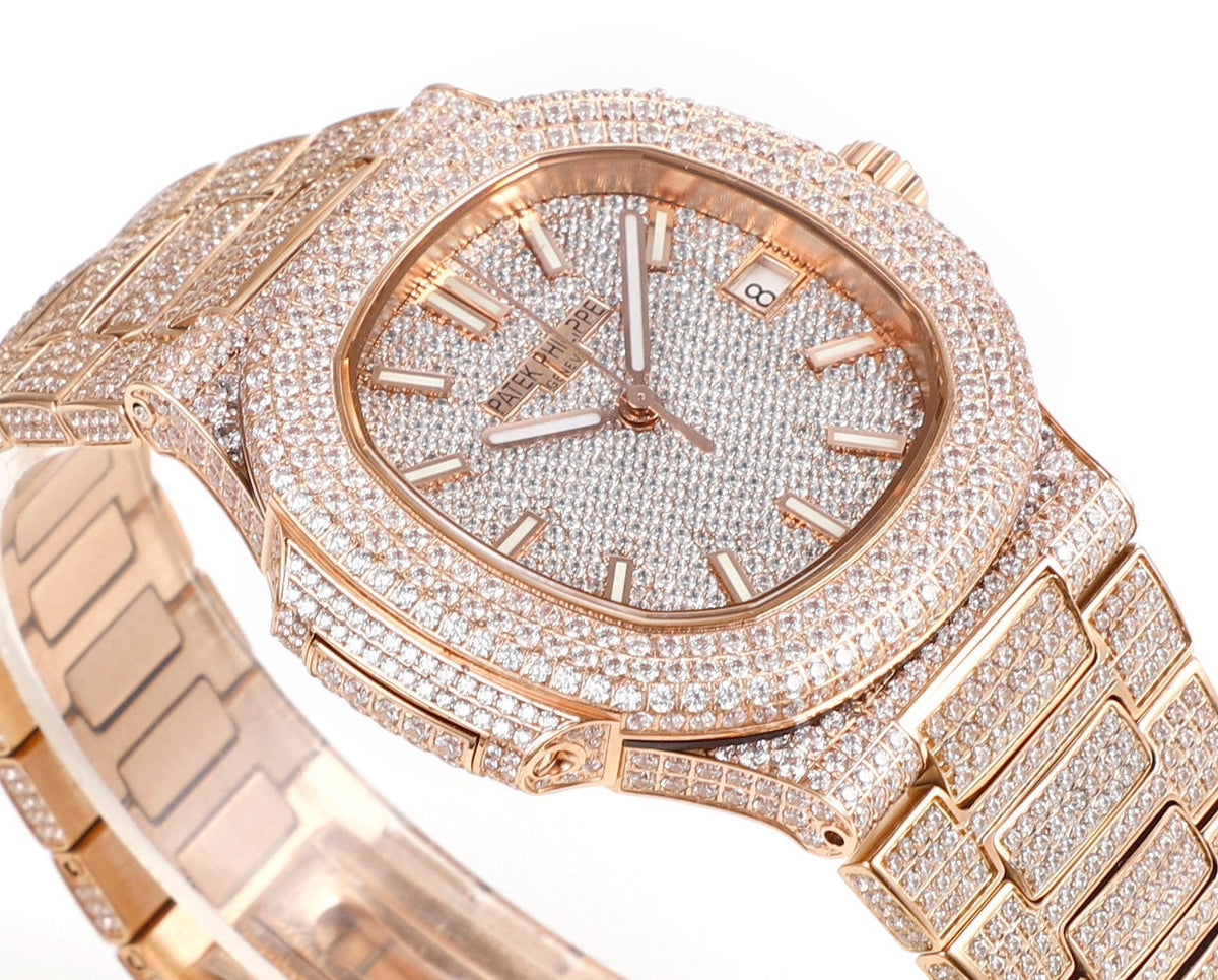 Patek Philippe Nautilus 40mm Full Diamond Automatic Watch | Cal.324 SC Movement Stainless Steel Bracelet