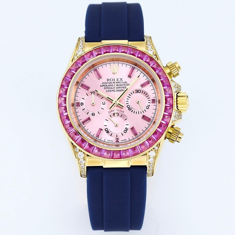Rolex Cosmograph Daytona Super Clone Watch | Sakura Pink Dial, Pink Ruby Bezel, 43mm