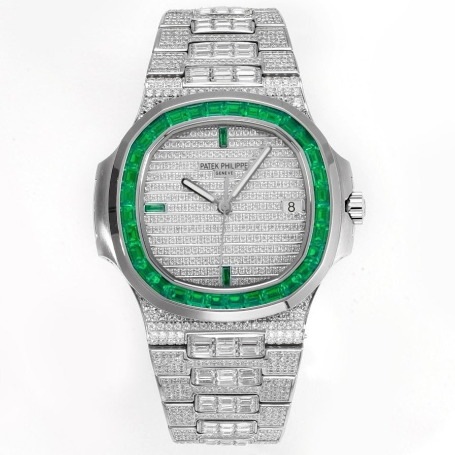 Patek Philippe Nautilus 40mm Full Diamond Automatic Watch | Cal.324 SC Movement Stainless Steel Bracelet