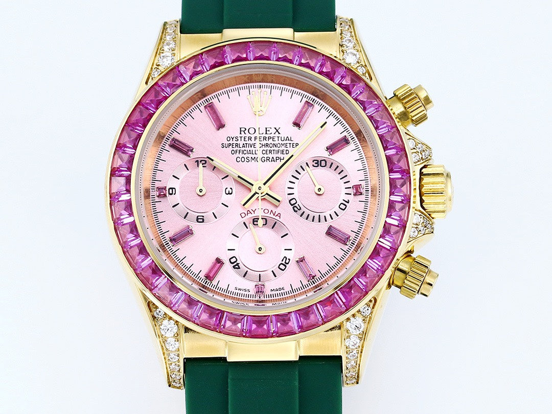Rolex Cosmograph Daytona Super Clone Watch | Sakura Pink Dial, Pink Ruby Bezel, 43mm