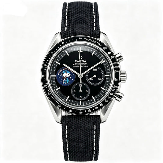 Omega Speedmaster Snoopy Award 42mm Manual Chronograph Watch Black Nylon Strap