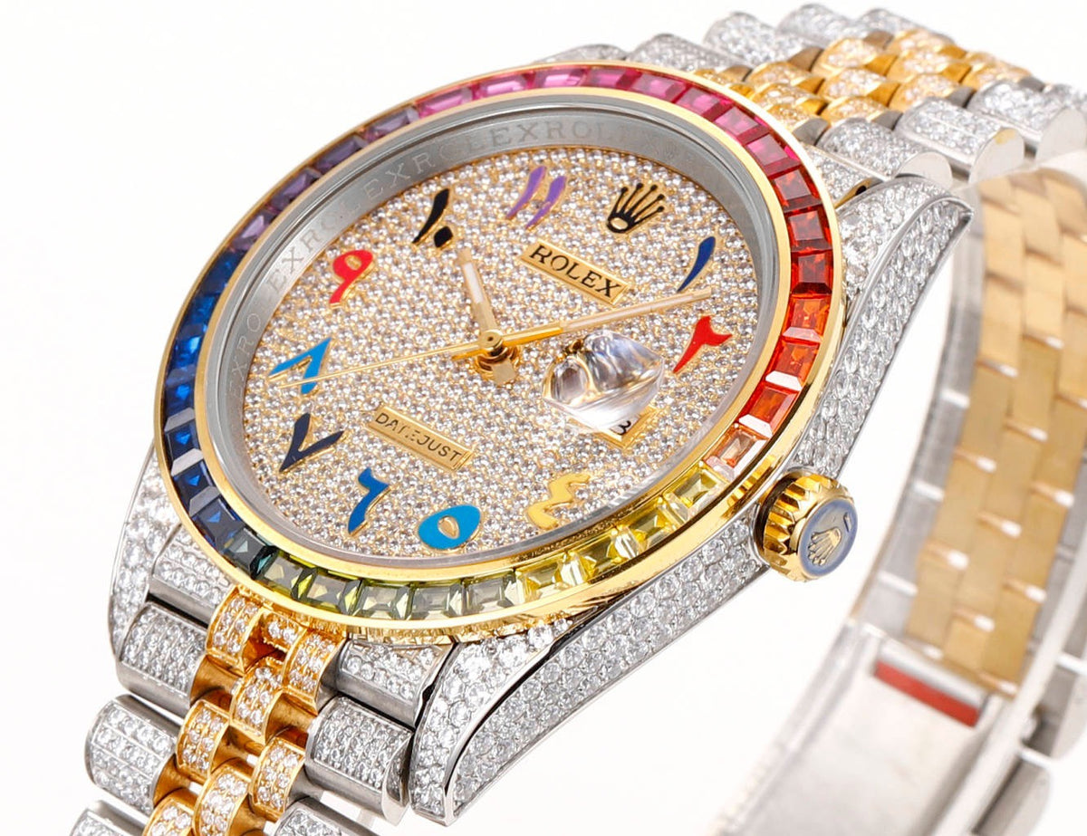 Rolex MS Factory Datejust 41mm Full‑Paved Diamond Watch 904L Steel 3235 Automatic Movement Rainbow Bezel