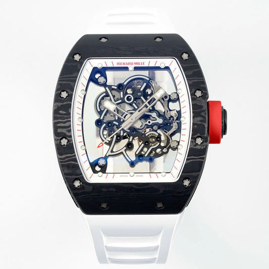 Richard Mille RM055 Tonneau Hollow Automatic Watch Light 74.3g FKM Rubber Strap