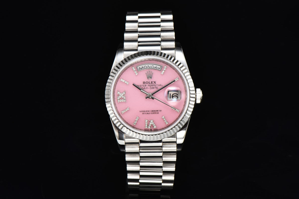 Rolex Day-Date 36 Hidden 6 Diamond Roman Markers | CS Factory Natural Gemstone Dial 904L Steel Watch