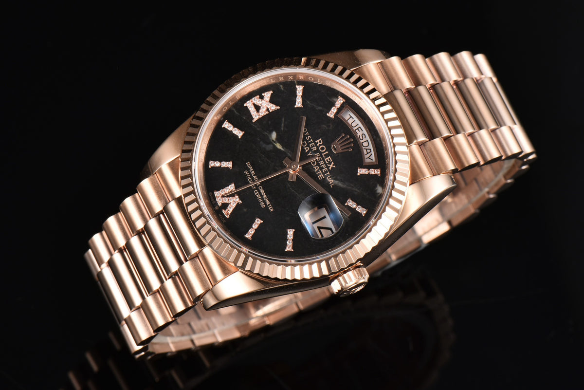 Rolex Day-Date 36 Hidden 6 Diamond Roman Markers | CS Factory Natural Gemstone Dial 904L Steel Watch