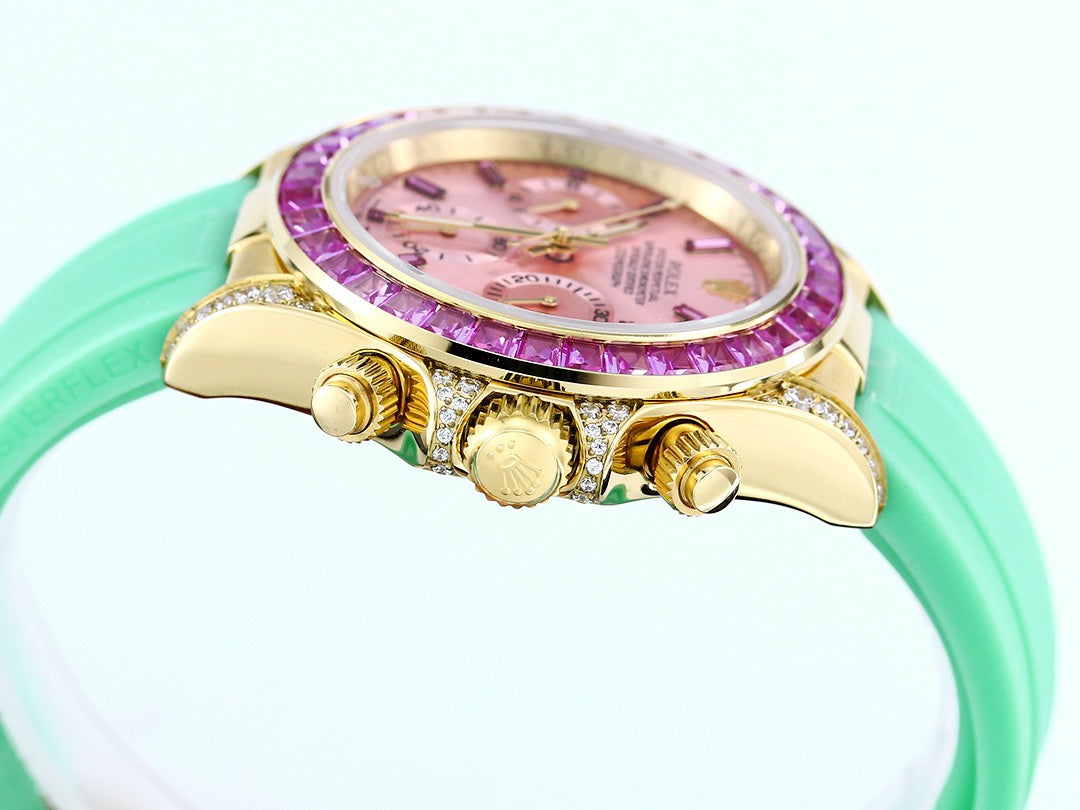 Rolex Cosmograph Daytona Super Clone Watch | Sakura Pink Dial, Pink Ruby Bezel, 43mm