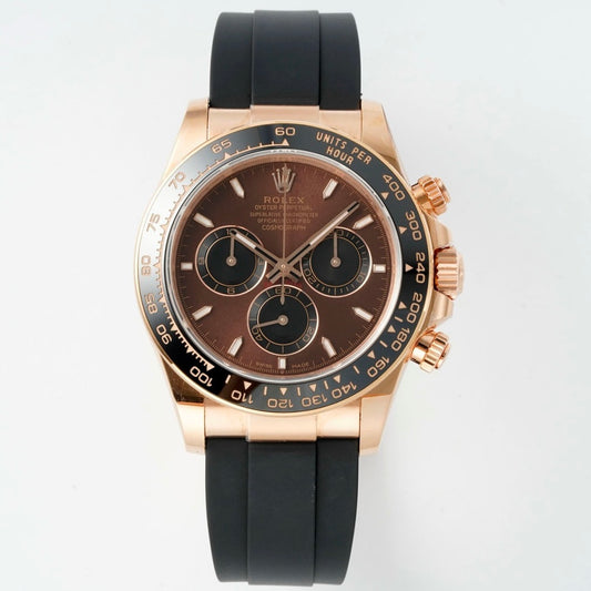 Rolex Cosmograph Daytona 40mm Rubber Strap Weighted 18K Gold‑Plated Cal.4131 Chronograph Movement