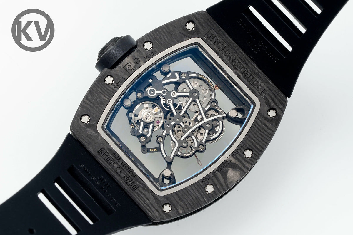 Richard Mille RM055 Tonneau Hollow Automatic Watch Light 74.3g FKM Rubber Strap