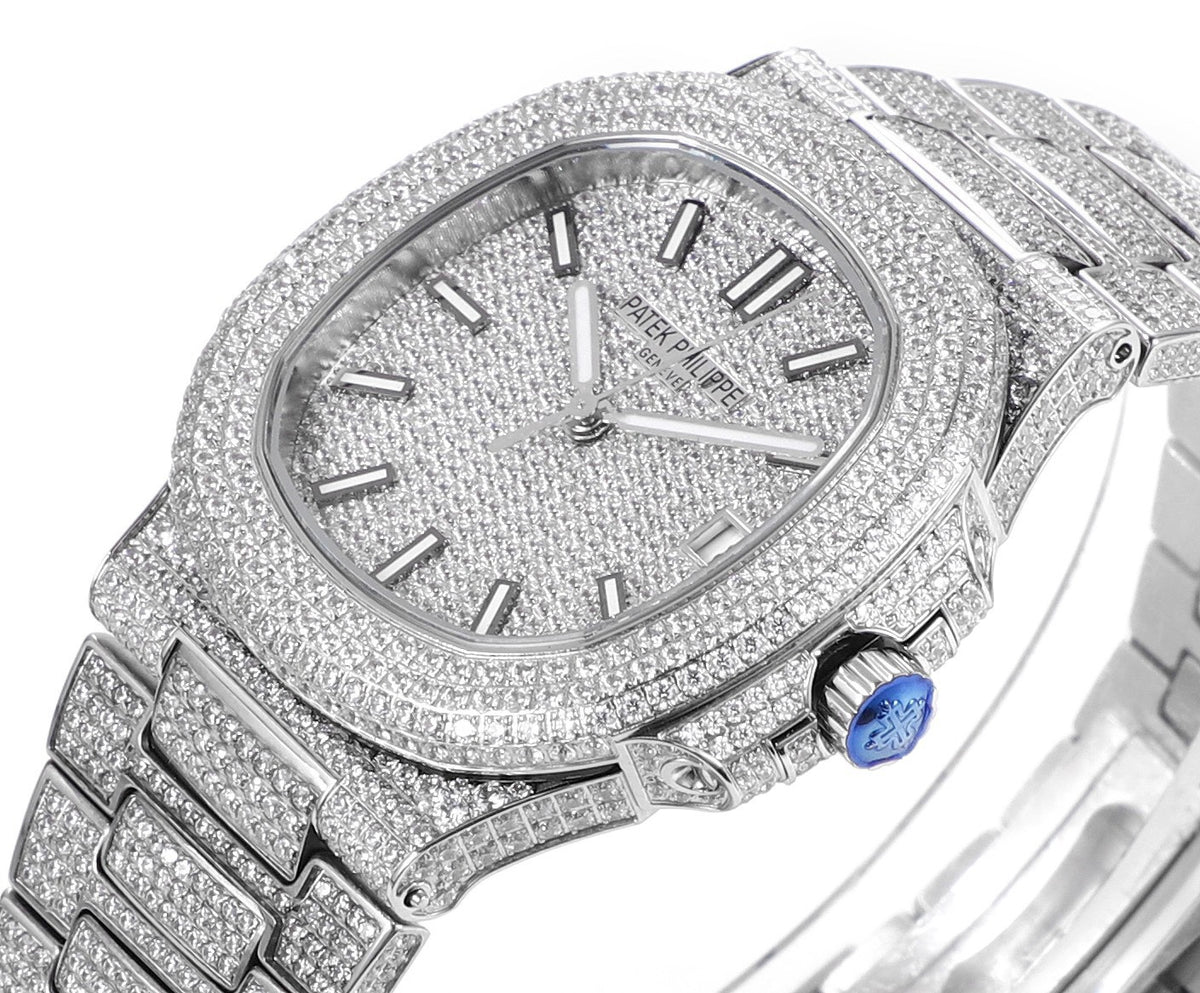 Patek Philippe Nautilus 40mm Full Diamond Automatic Watch | Cal.324 SC Movement Stainless Steel Bracelet