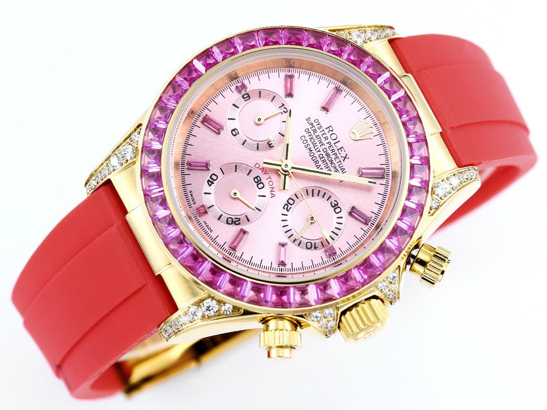 Rolex Cosmograph Daytona Super Clone Watch | Sakura Pink Dial, Pink Ruby Bezel, 43mm