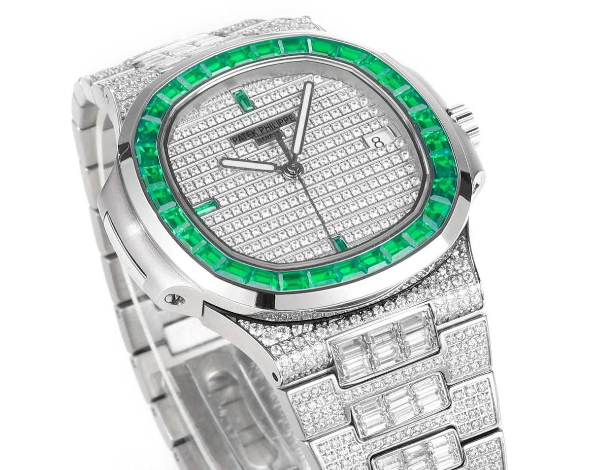 Patek Philippe Nautilus 40mm Full Diamond Automatic Watch | Cal.324 SC Movement Stainless Steel Bracelet