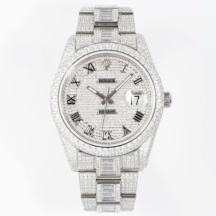 Rolex TW Factory Fully Iced‑Out Datejust 41mm Men Watch, Full Paved Stones, 2824 Automatic Movement