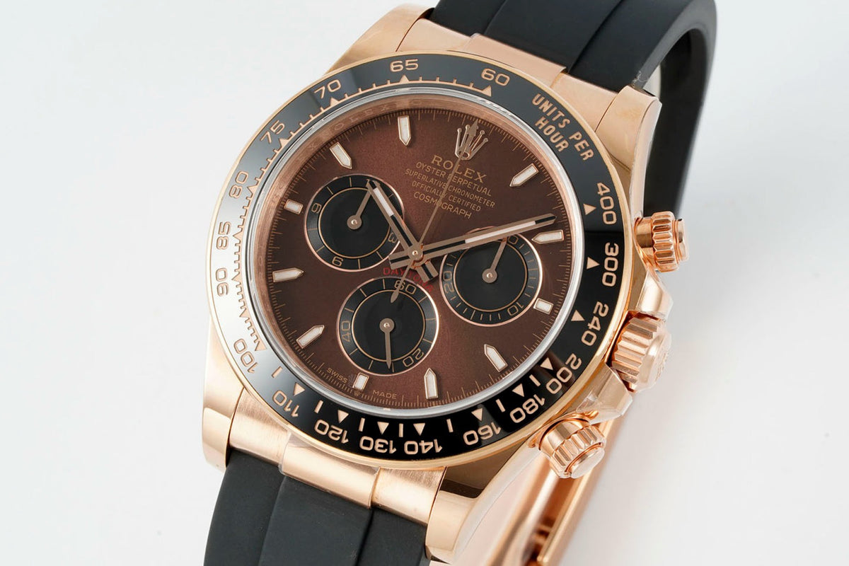 Rolex Cosmograph Daytona 18K Gold Plated Automatic Chronograph Watch Rubber Strap