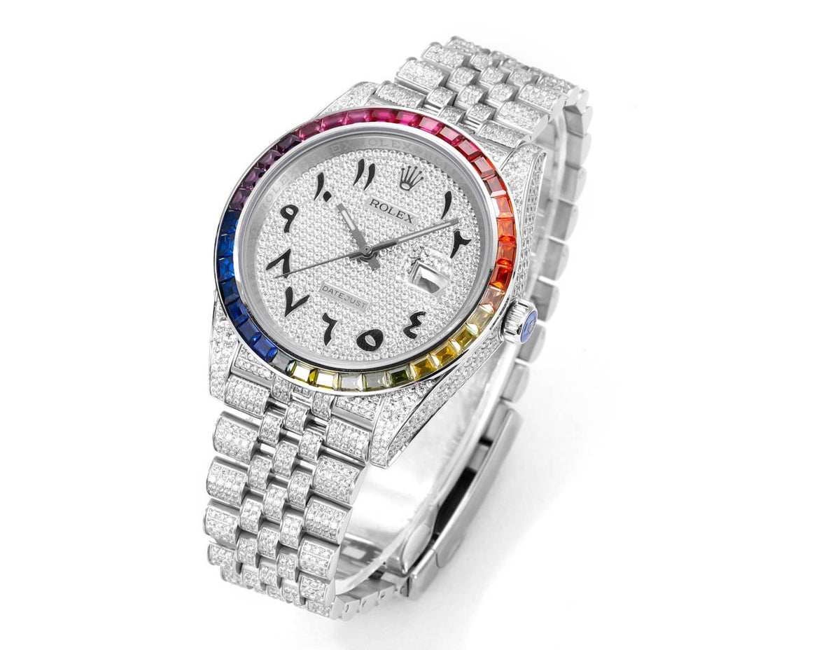 Rolex MS Factory Datejust 41mm Full‑Paved Diamond Watch 904L Steel 3235 Automatic Movement Rainbow Bezel