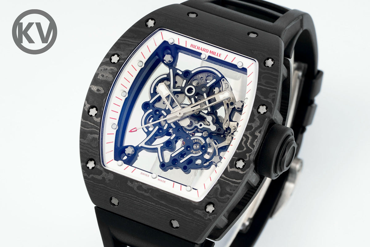 Richard Mille RM055 Tonneau Hollow Automatic Watch Light 74.3g FKM Rubber Strap