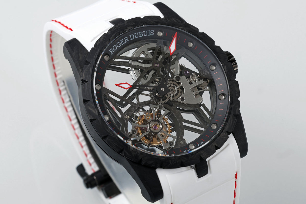Roger Dubuis Excalibur V4 Skeleton Tourbillon Carbon Fiber Watch NEW Factory Super Clone
