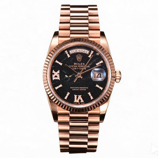 Rolex Day-Date 36 Hidden 6 Diamond Roman Markers | CS Factory Natural Gemstone Dial 904L Steel Watch