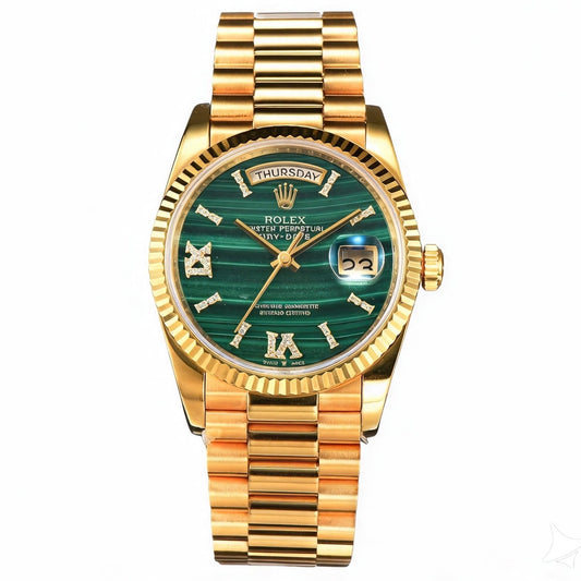 Rolex Day-Date 36 Hidden 6 Diamond Roman Markers | CS Factory Natural Gemstone Dial 904L Steel Watch