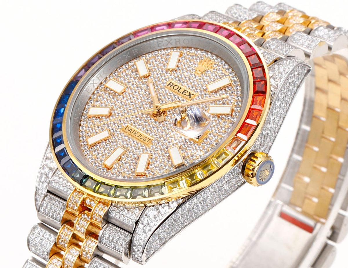 Rolex MS Factory Datejust 41mm Full‑Paved Diamond Watch 904L Steel 3235 Automatic Movement Rainbow Bezel