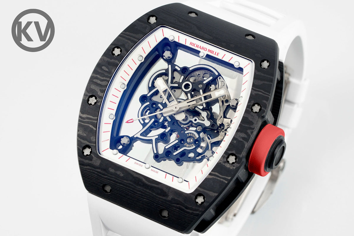 Richard Mille RM055 Tonneau Hollow Automatic Watch Light 74.3g FKM Rubber Strap