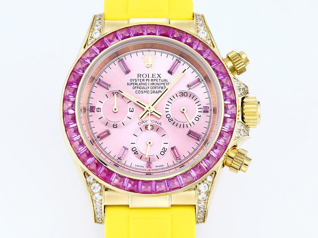 Rolex Cosmograph Daytona Super Clone Watch | Sakura Pink Dial, Pink Ruby Bezel, 43mm