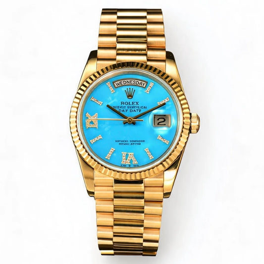 Rolex Day-Date 36 Hidden 6 Diamond Roman Markers | CS Factory Natural Gemstone Dial 904L Steel Watch
