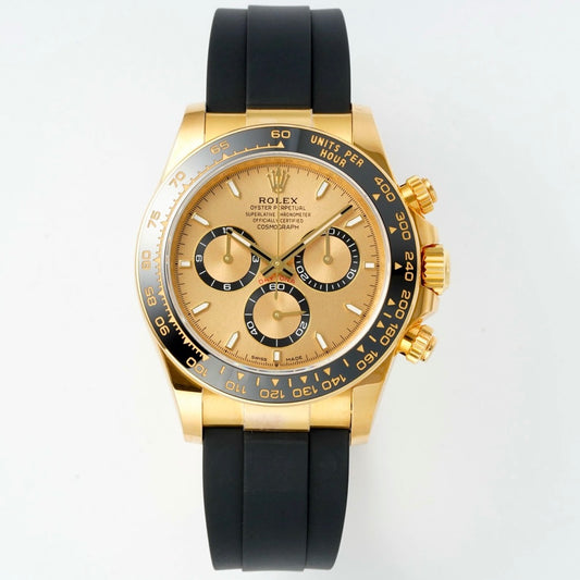 Rolex Cosmograph Daytona 18K Gold Plated Automatic Chronograph Watch Rubber Strap