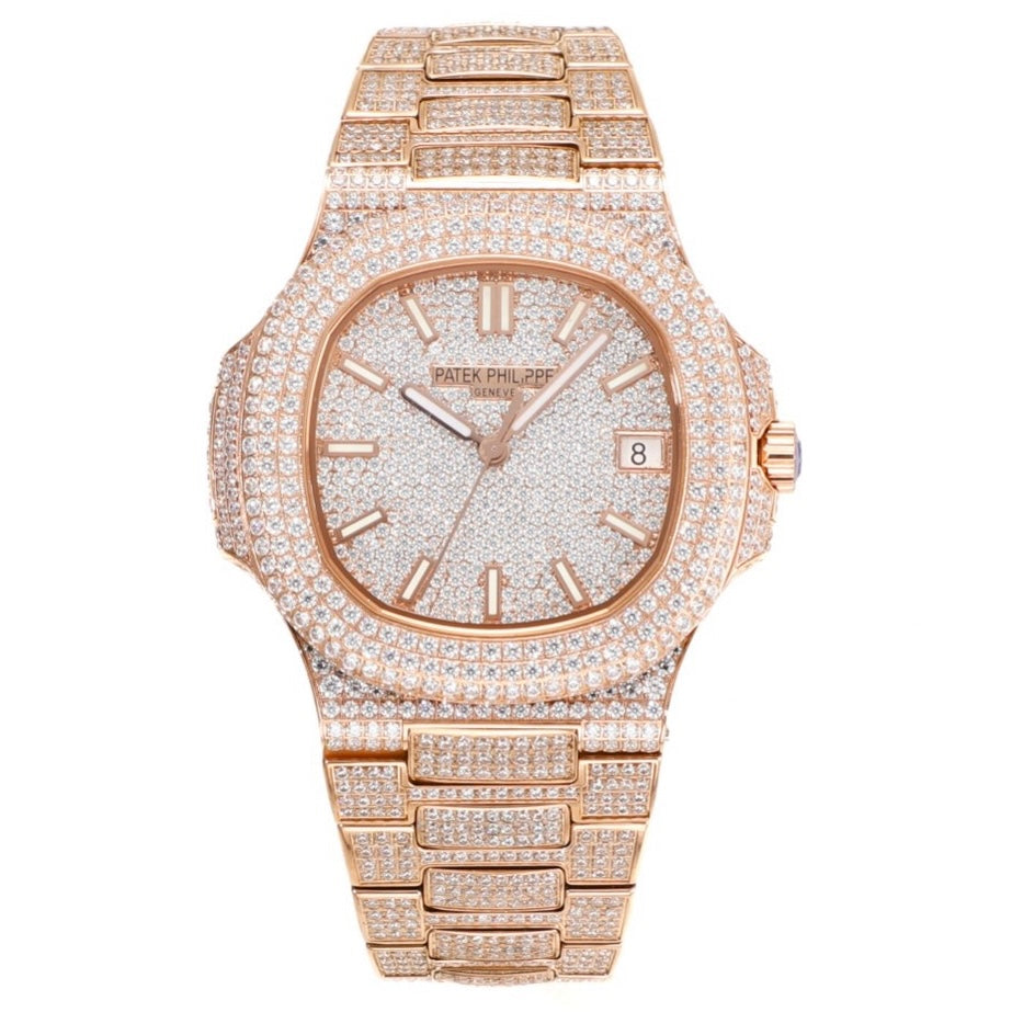 Patek Philippe Nautilus 40mm Full Diamond Automatic Watch | Cal.324 SC Movement Stainless Steel Bracelet