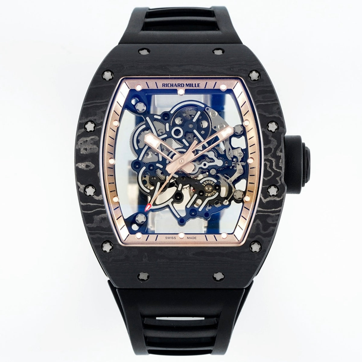 Richard Mille RM055 Tonneau Hollow Automatic Watch Light 74.3g FKM Rubber Strap