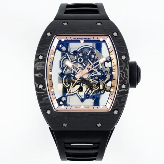 Richard Mille RM055 Tonneau Hollow Automatic Watch Light 74.3g FKM Rubber Strap
