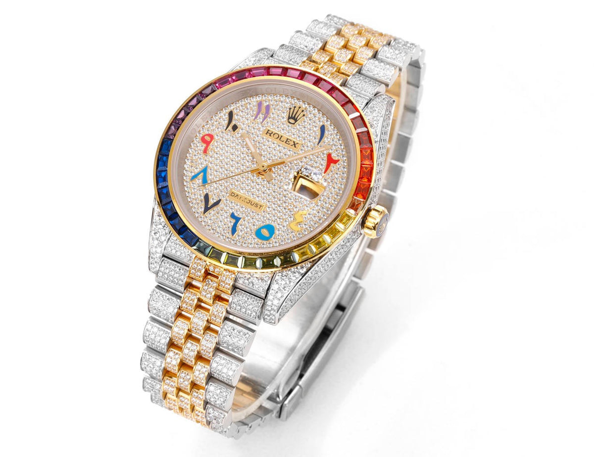 Rolex MS Factory Datejust 41mm Full‑Paved Diamond Watch 904L Steel 3235 Automatic Movement Rainbow Bezel