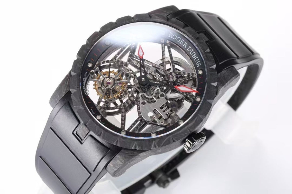Roger Dubuis Excalibur V4 Skeleton Tourbillon Carbon Fiber Watch NEW Factory Super Clone