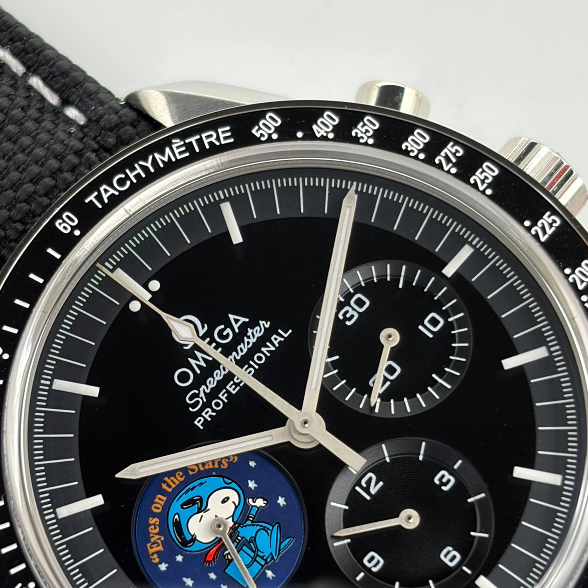 Omega Speedmaster Snoopy Award 42mm Manual Chronograph Watch Black Nylon Strap