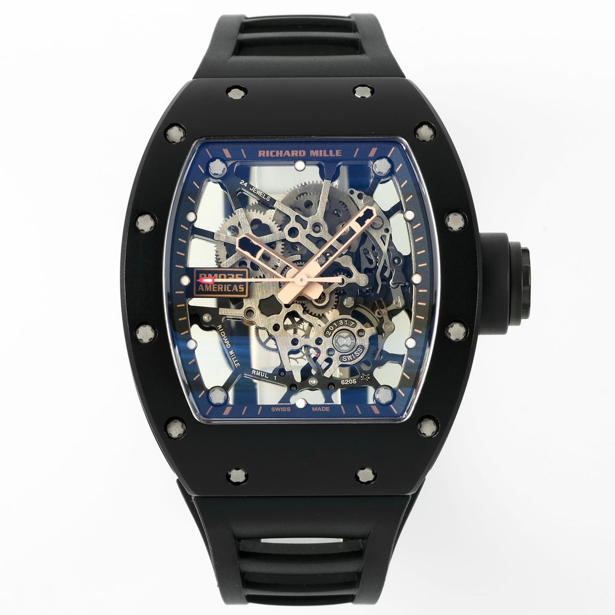 Richard Mille RM035 Americas Hollow Tonneau Mechanical Watch Magnesium Alloy Rubber Strap Multi Colors