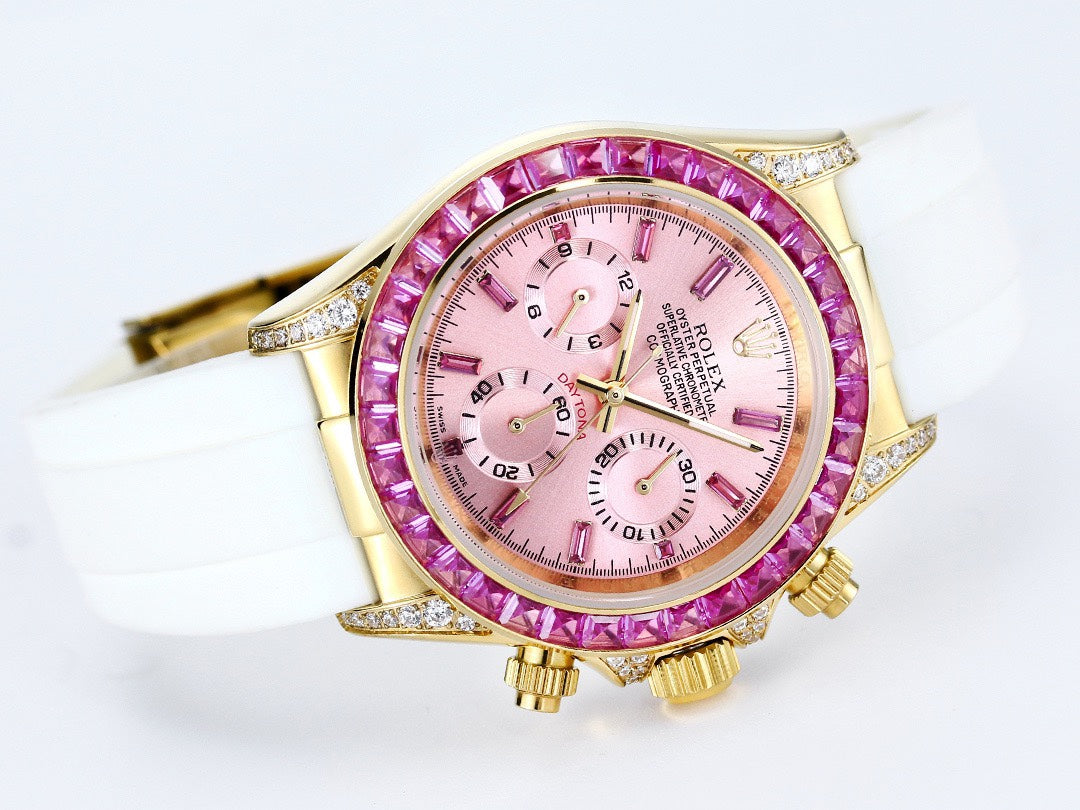 Rolex Cosmograph Daytona Super Clone Watch | Sakura Pink Dial, Pink Ruby Bezel, 43mm