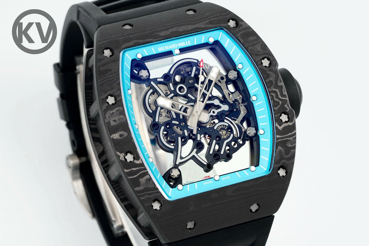 Richard Mille RM055 Tonneau Hollow Automatic Watch Light 74.3g FKM Rubber Strap