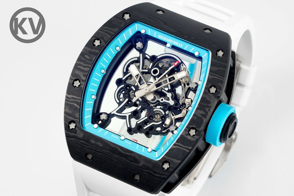 Richard Mille RM055 Tonneau Hollow Automatic Watch Light 74.3g FKM Rubber Strap