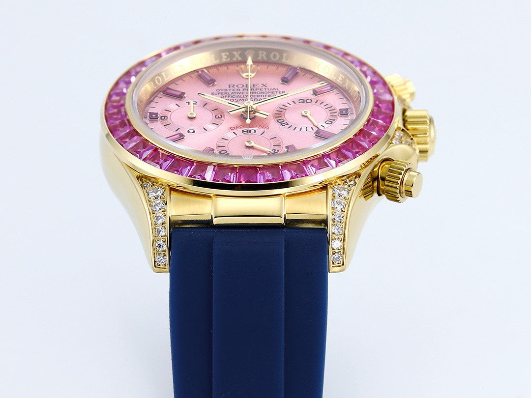 Rolex Cosmograph Daytona Super Clone Watch | Sakura Pink Dial, Pink Ruby Bezel, 43mm