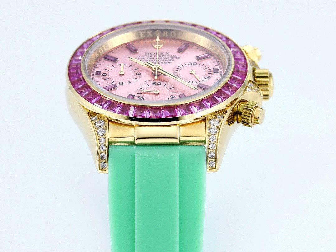 Rolex Cosmograph Daytona Super Clone Watch | Sakura Pink Dial, Pink Ruby Bezel, 43mm
