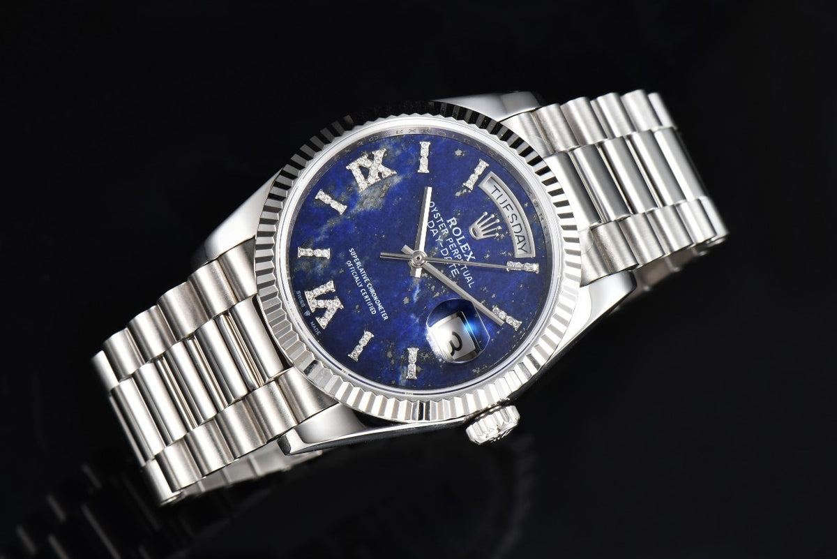 Rolex Day-Date 36 Hidden 6 Diamond Roman Markers | CS Factory Natural Gemstone Dial 904L Steel Watch