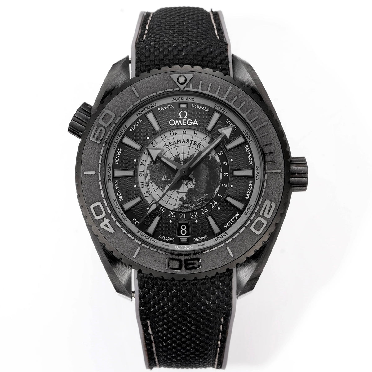 OMEGA Seamaster Planet Ocean 600M Worldtimer Full Black Ceramic Dive Watch