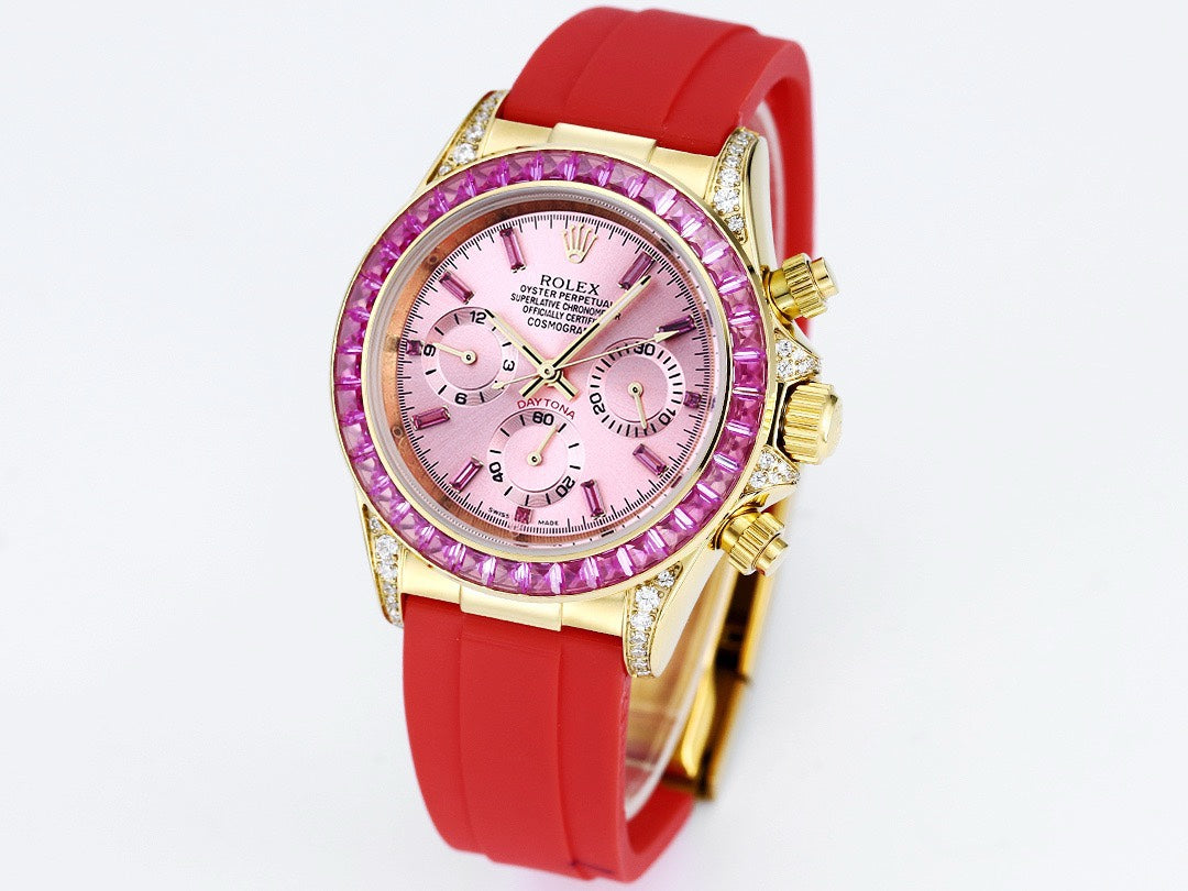 Rolex Cosmograph Daytona Super Clone Watch | Sakura Pink Dial, Pink Ruby Bezel, 43mm