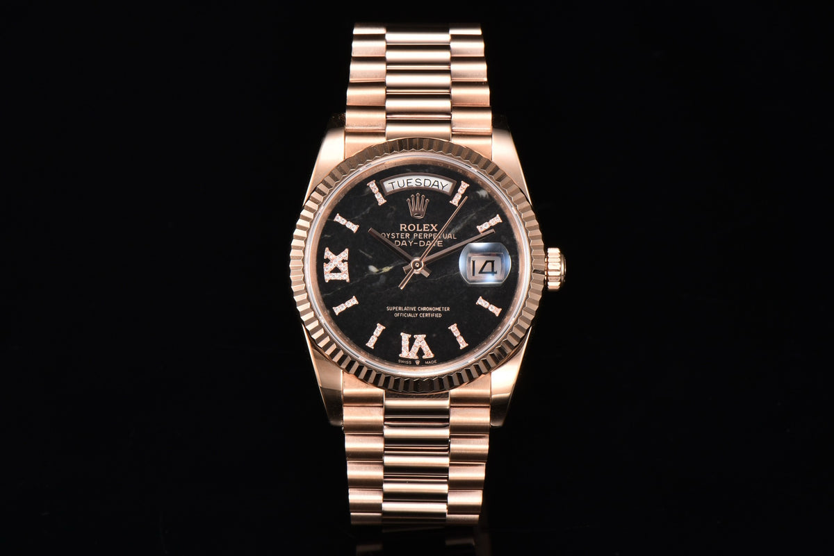 Rolex Day-Date 36 Hidden 6 Diamond Roman Markers | CS Factory Natural Gemstone Dial 904L Steel Watch